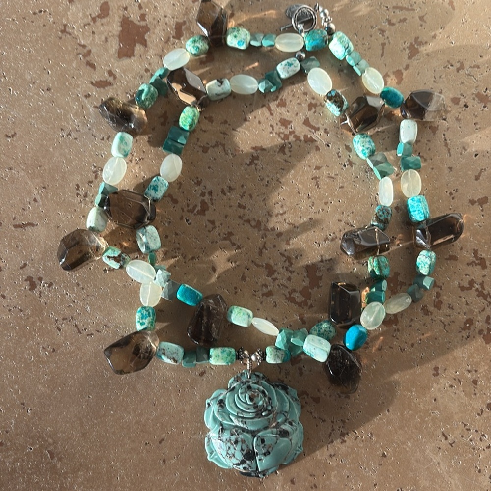 🔥HP🔥Bejewel Carroll Dorsey Walker Artisan Turquoise Necklace w/lg carved stone - Picture 4 of 12